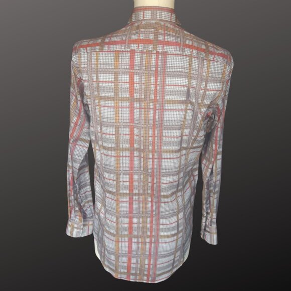 ETRO 39 SZ M Lightweight Cotton Men's Button Up Shirt, Red, Gold, Tan & Navy - Picture 2 of 15
